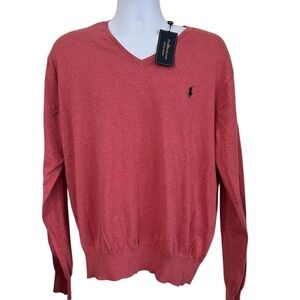 Polo Ralph Lauren Men’s V-Neck Cotton Classic Rose Pink Sweater NWT Size Large